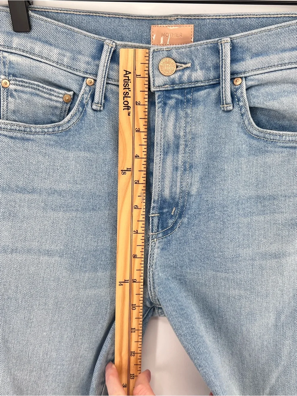 MOTHER The Insider Sneak High-Rise Flare Jeans Sz 26 Lost Art Light Blue Boho
